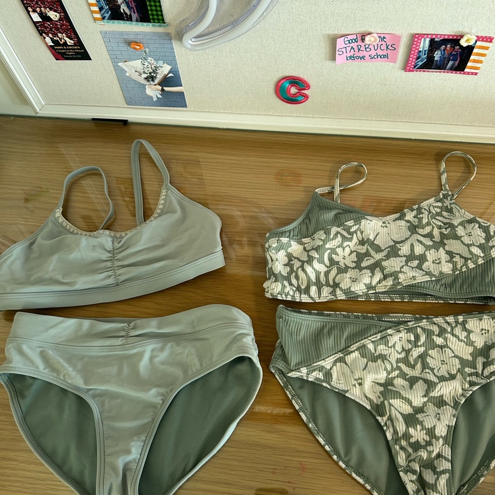 Abercrombie Kids Green and White Swim Bikinis